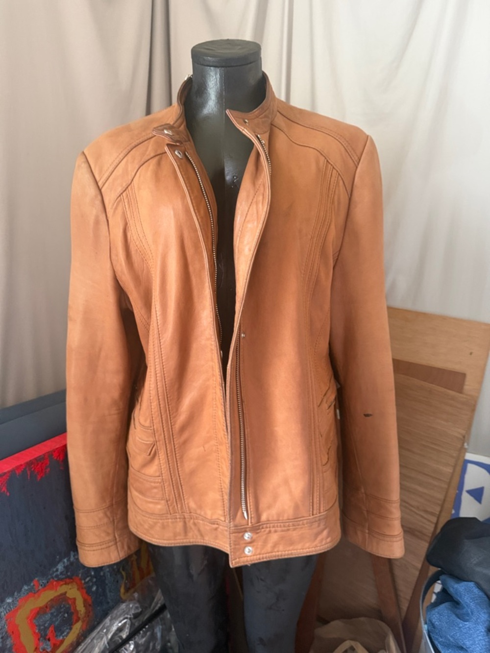 Black Rivet Women's Tan Leather Zip Jacket